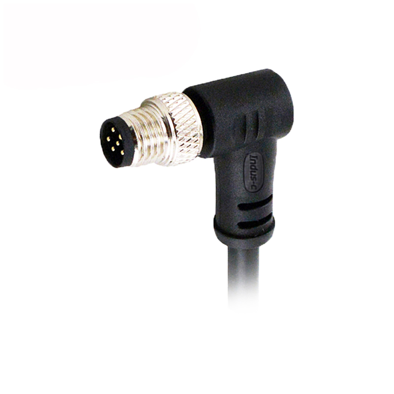 M8 6pins A code male right angle molded cable,unshielded,PVC,-40°C~+105°C,26AWG 0.14mm²,brass with nickel plated screw